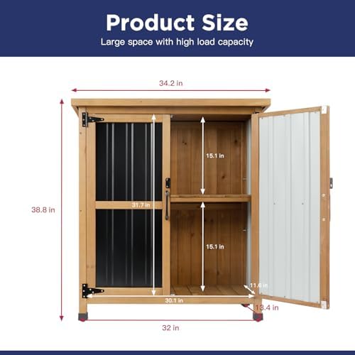 wood & metal outdoor storage cabinet with waterproof, front angle view