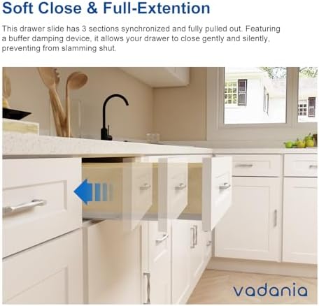 vadania #bk54 20" undermount drawer slide, soft close, side view