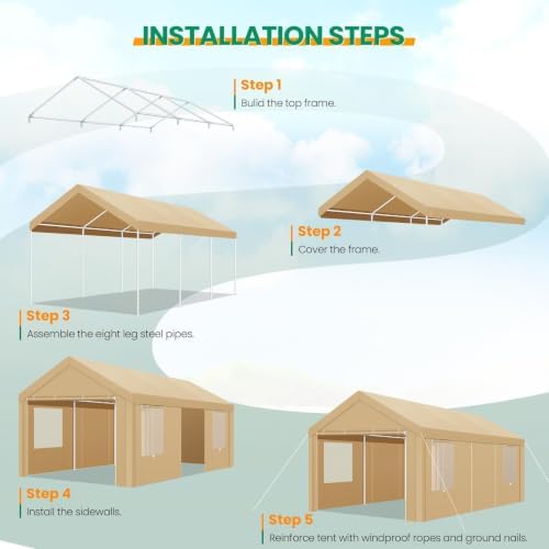 tooluck 12x20 ft heavy duty carport with galvanized, package contents