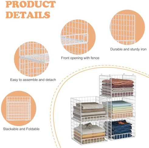 5-tier stackable closet organizers and storage baskets, closet, side view
