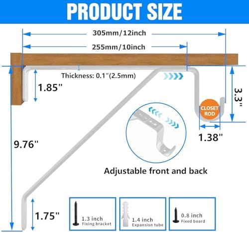pisman heavy duty adjustable closet rod bracket 4-pack shown in use