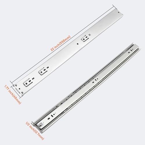 probrico 10 pairs 22 inch rear/side mount drawer showing dimensions