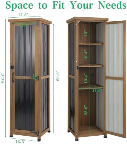 tall outdoor storage cabinet, weatherproof wooden garden potting, side view