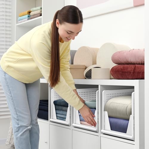 sorbus stackable closet organizer, open-front shelf bins (3 on a desk or shelf