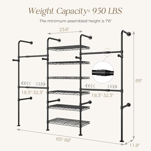 wall mounted closet system, heavy duty 3-row clothes shown in use
