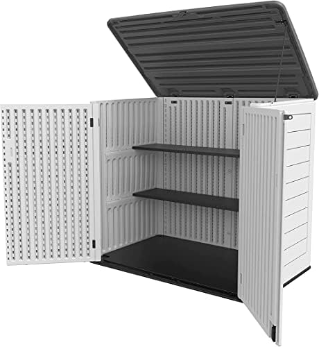 kinying larger outdoor storage shed weather resistance, horizontal, front angle view
