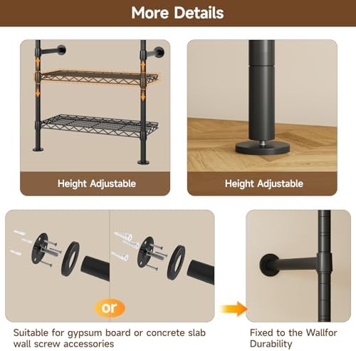 onbrill h6 wall mounted closet system, industrial pipe, front angle view