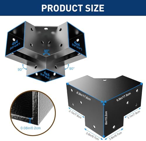 pergola bracket kit 4x4(inner 3.6"x3.6"), 4pcs 3-way right, close-up detail