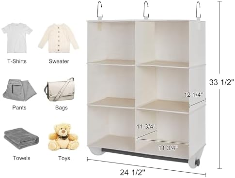 storageworks hanging closet organizer with rod, 6 sections, close-up detail