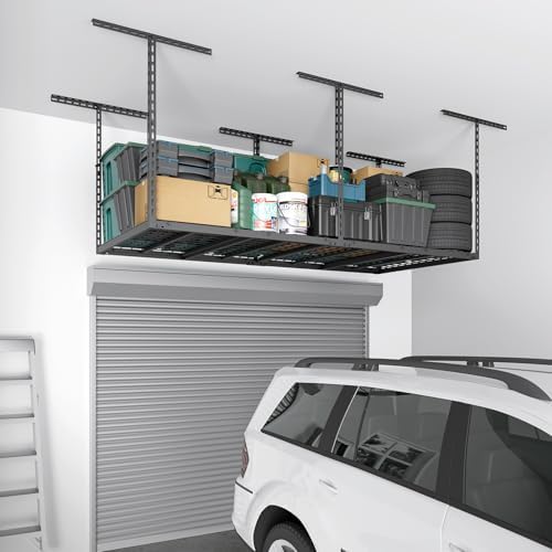 3x6 ft overhead garage storage rack,450lbs weight capacity on a desk or shelf