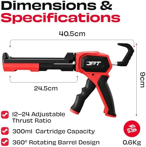 jpt caulking gun, 440 lbs high thrust, 10 shown in use