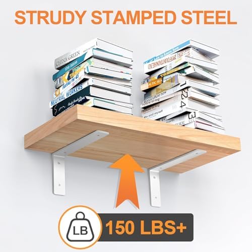 white floating shelf bracket 10 inch, 6 pack shown in use