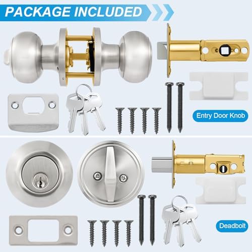 plustool 4 pack exterior door lock set, satin, package contents