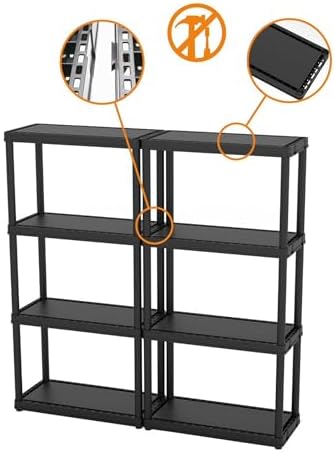 gracious living 4-shelf fixed-height light-duty storage, black, 2-pack, front angle view
