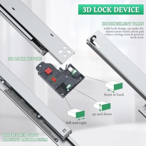 undermount drawer slides,16inch bottom mount full extension drawer, front angle view