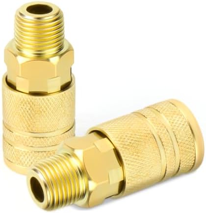gasher 12pcs 3/8"mnpt brass industrial coupler,1/4 flow quick, front angle view