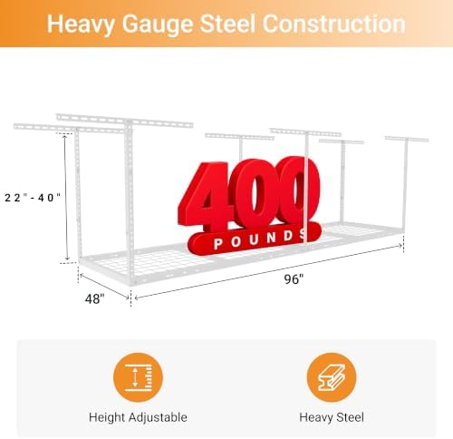 2x8ft overhead ceiling garage storage rack, 400lbs capacity, close-up detail