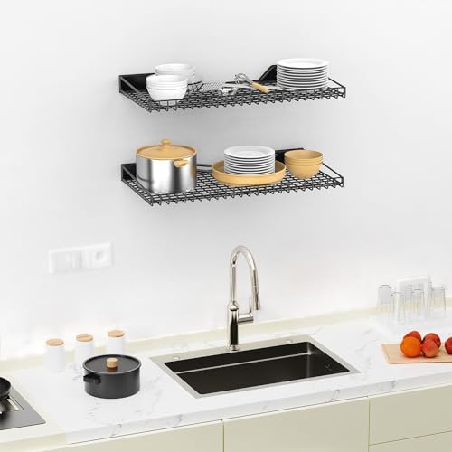 torack wall-mounted storage shelves, mixed-size wall floating shelving showing dimensions