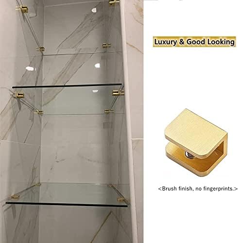 glass shelf clamp, gold u clamp bracket clip on a desk or shelf