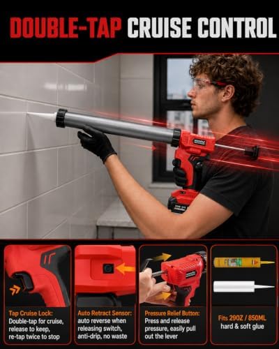 29 oz cordless caulking gun w/2 x 2.0ah, close-up detail