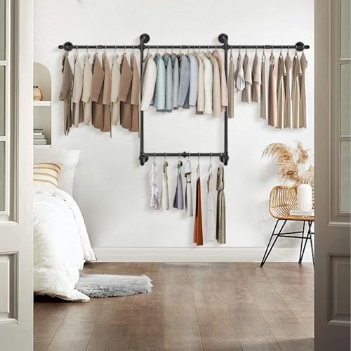livabber industrial pipe clothes rack, heavy duty detachable, front angle view