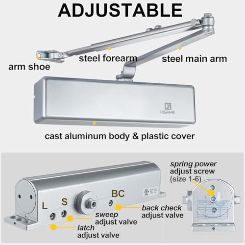 grade1 commercial door closer, super heavy duty hydraulic showing dimensions