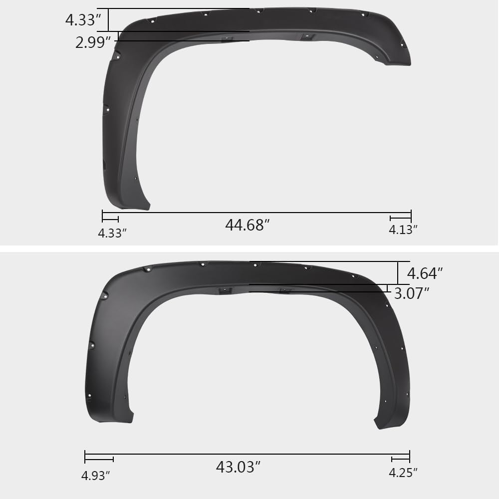 PIT66 Fender Flares Compatible with Chevy Silverado/GMC Sierra 1500 2500 3500 & HD 1999-2006 Fit Fleetside 78.0" / 96.0" bed length models only Textured Pocket Rivet Black