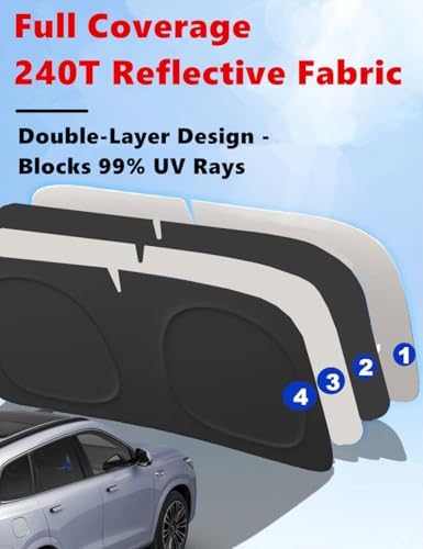 Windshield Sun Shade for 2018-2026 Ford Expedition Foldable Car Front Window Sunshade Accessories 4-Layer 240 T Sun Visor Protector Reflective Cover Block UV Rays & Sun Heat