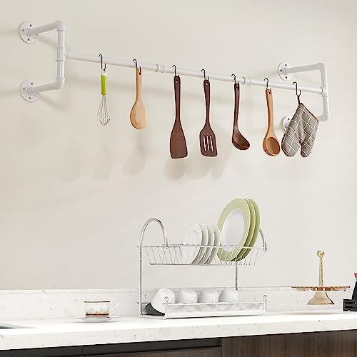 ibuyke 50" industrial pipe clothes rack wall mounted, front angle view