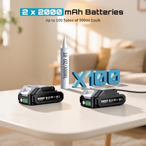 seesii cordless caulking gun w/2 x 2.0ah batteries, side view