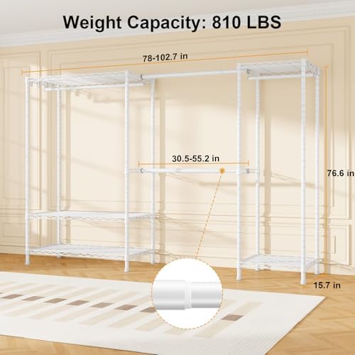 ulifhome heavy-duty garment rack, adjustable clothing racks hanging, side view