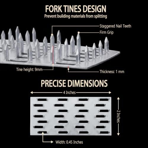 truss plates 2x4 inch, pronged galvanized steel mending, close-up detail
