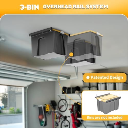 walmann ceiling tote storage rails, heavy duty garage shown in use