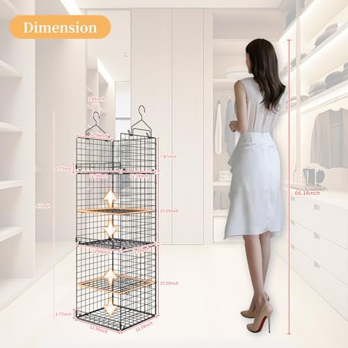 yuyetuyo 5 tier closet hanging organizer and storage, close-up detail