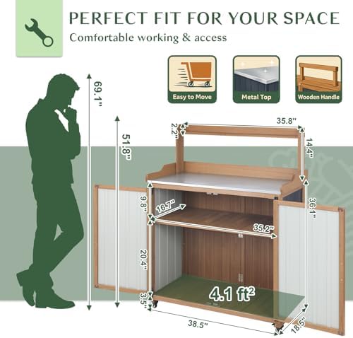 outdoor storage cabinet with 4 wheels and handle, side view