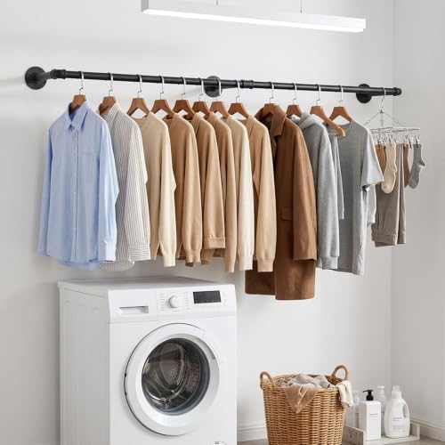 industrial iron pipe clothes hanging bar diy wall-mounted showing dimensions