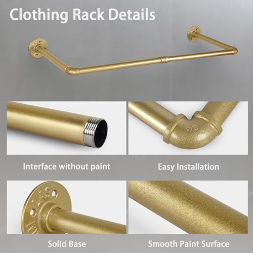 addgrace industrial pipe clothing garment rack gold 34.5, side view