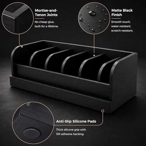 minboo bamboo belt organizer box,6 grids belt rack showing dimensions
