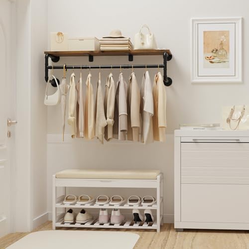 yawinhe industrial pipe clothing rack with shelves,closet rod,rustic shown in use