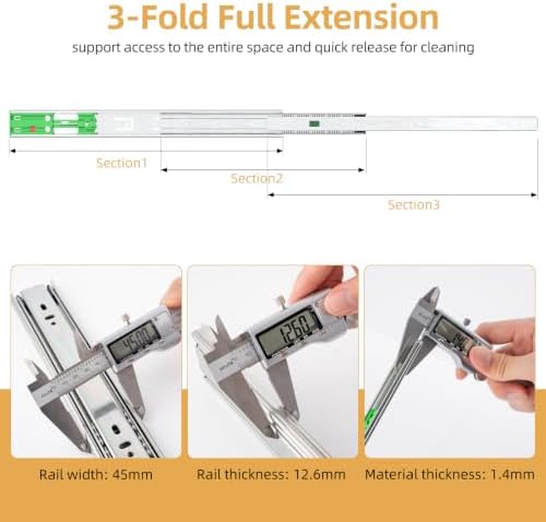 5 pairs 22 inch full extension 3-fold adjustable, close-up detail