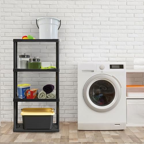 gracious living 4-shelf fixed-height light-duty storage, black, 2-pack shown in use