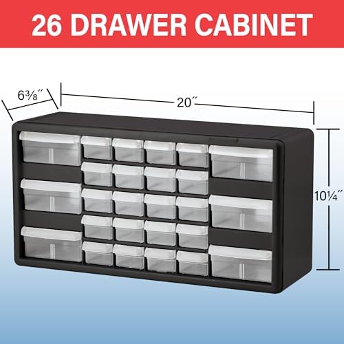 akro-mils 26-drawer plastic storage cabinet, 20"w x 6"d, close-up detail