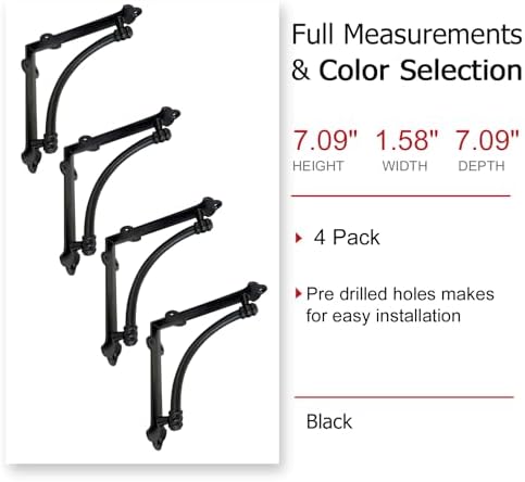 nach decorative shelf brackets, 4 pack of 7.25, side view