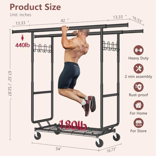hoctieon 2-minute assembly double rod clothes rack, heavy, view 9