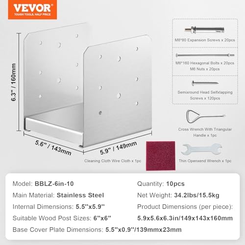 vevor post base, 10pcs 6"x 6" stainless steel on a desk or shelf