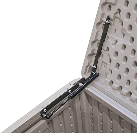 lifetime 60040 deck box, 130 gallon, desert sand, front angle view