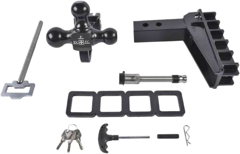 Tri-Ball Drop Hitch with Hook 2 Inch Receiver 6 Inch Drop 17000 LBS GTW Class 3 Tow Hitch