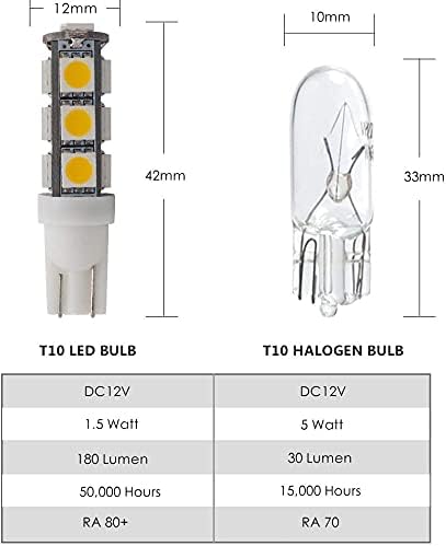 GRV T10 C921 192 194 13-5050SMD Wedge LED Bulb Super Bright RV Boat Cabinet Dome Light DC12V Warm White 3000K Pack of 20