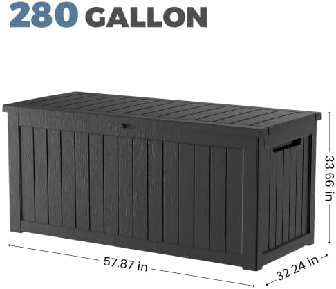 280 gallon outdoor storage box waterproof, lockable resin, close-up detail