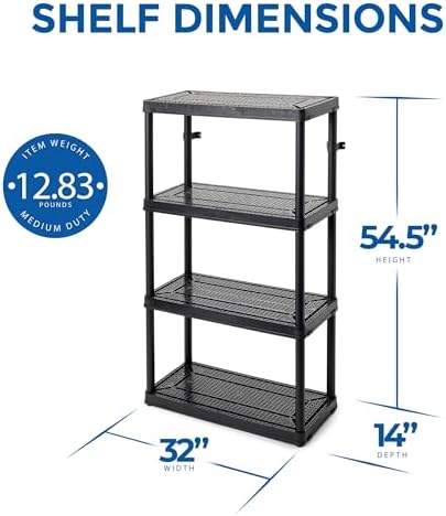 gracious living 4-shelf fixed-height medium-duty storage, black, 2-pack showing dimensions